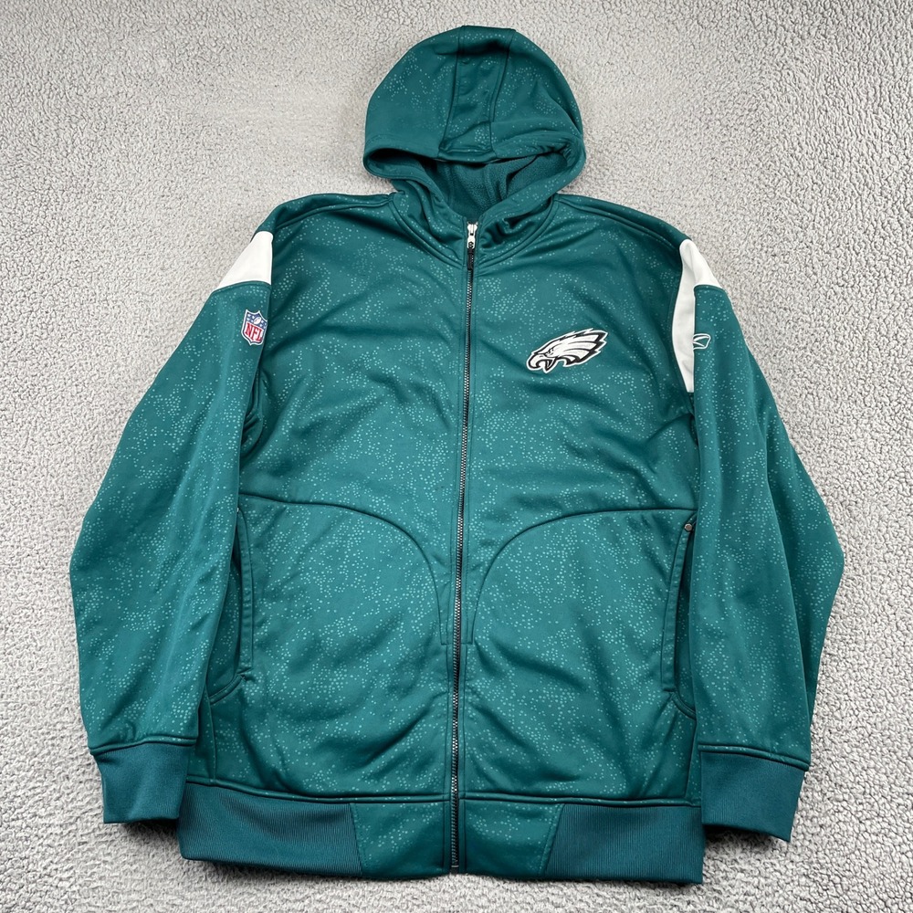 Philadelphia Eagles Onfield Full Zip Fleece Jacket Reebok Hoodie Mens 2XL Green